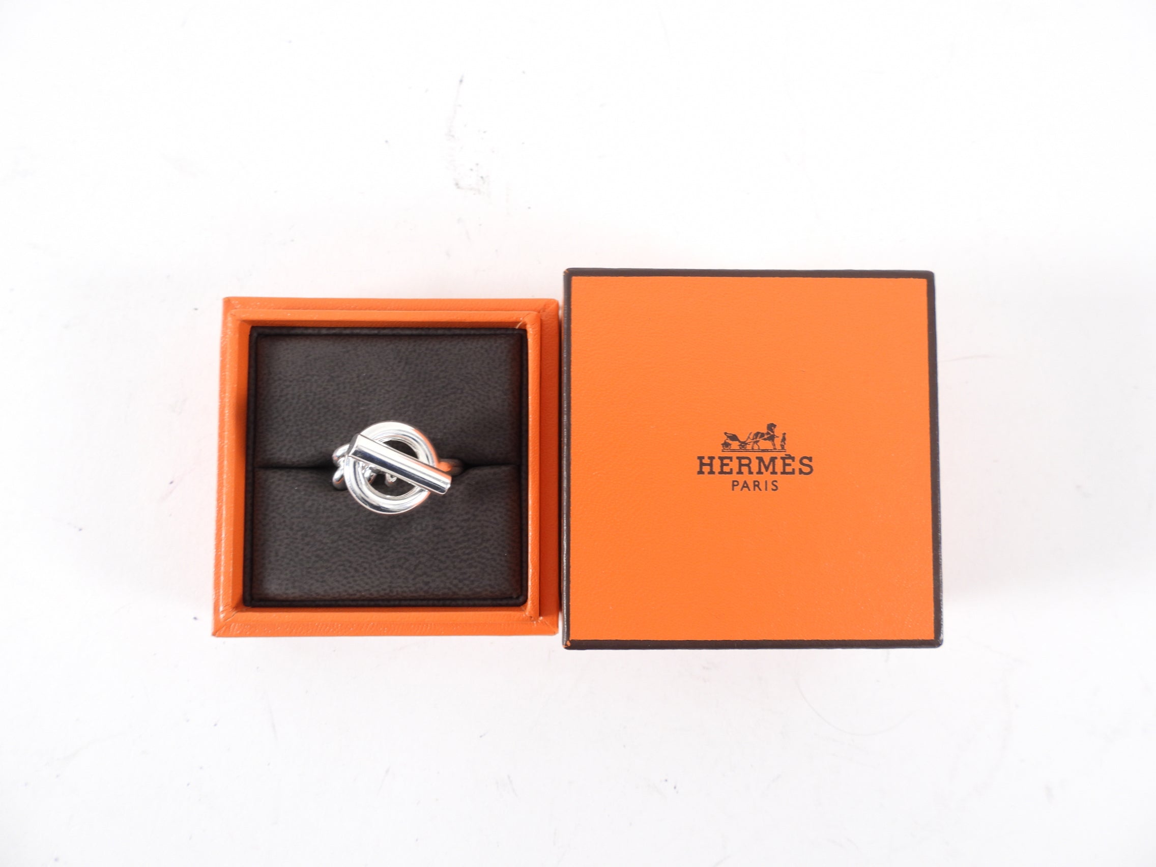 Hermes Sterling Silver Croisette Ring Large Model - Size 54 / 7