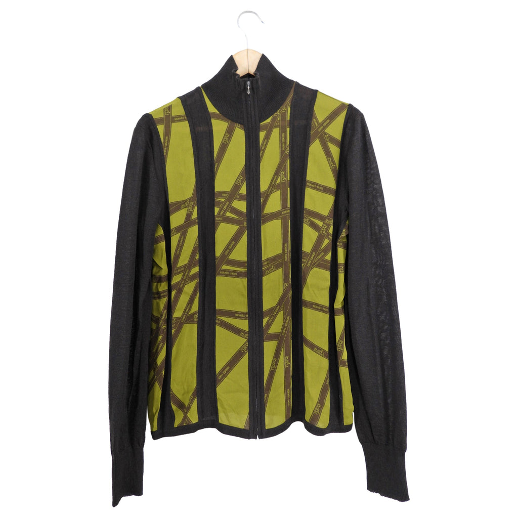 Hermes Dark Brown and Green Logo Zip igan - L