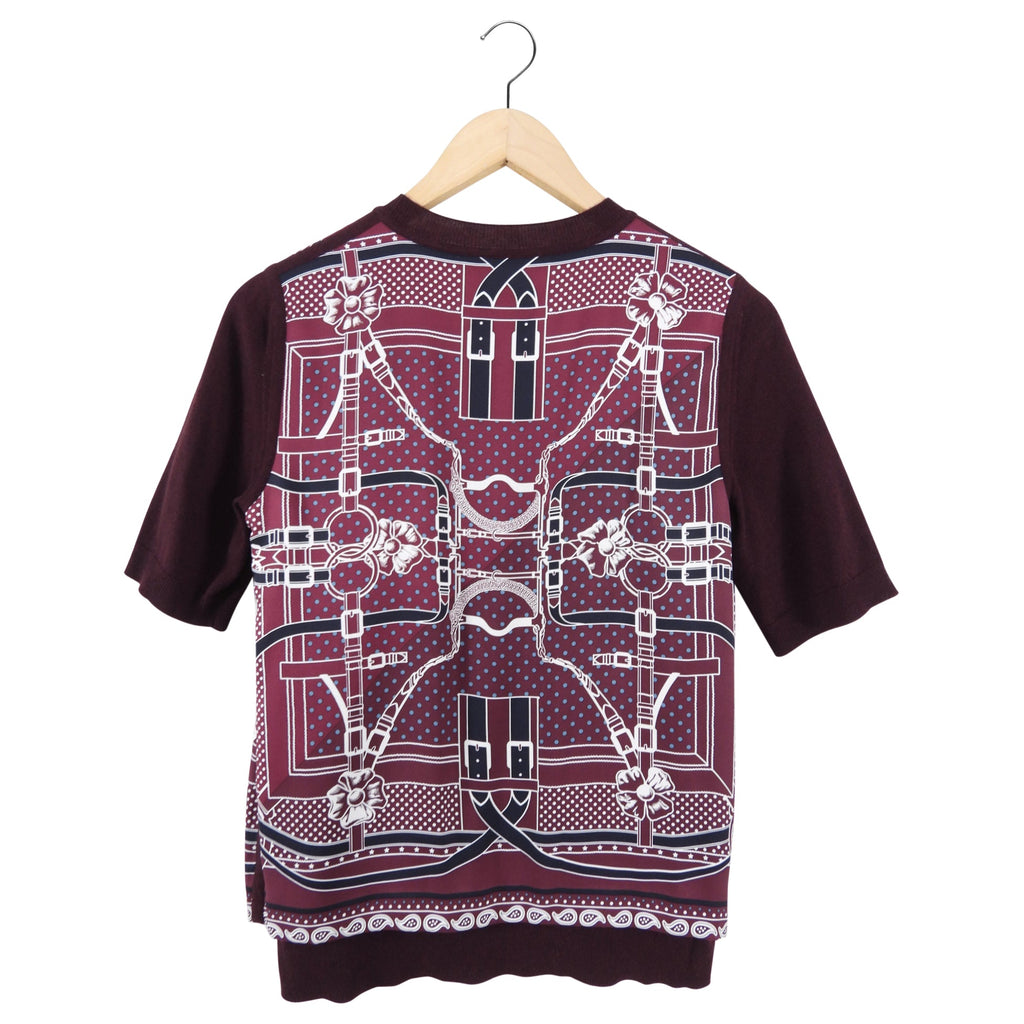 Hermes Burgundy Wool Short Sleeve Silk Inset Sweater - FR34 / FR36