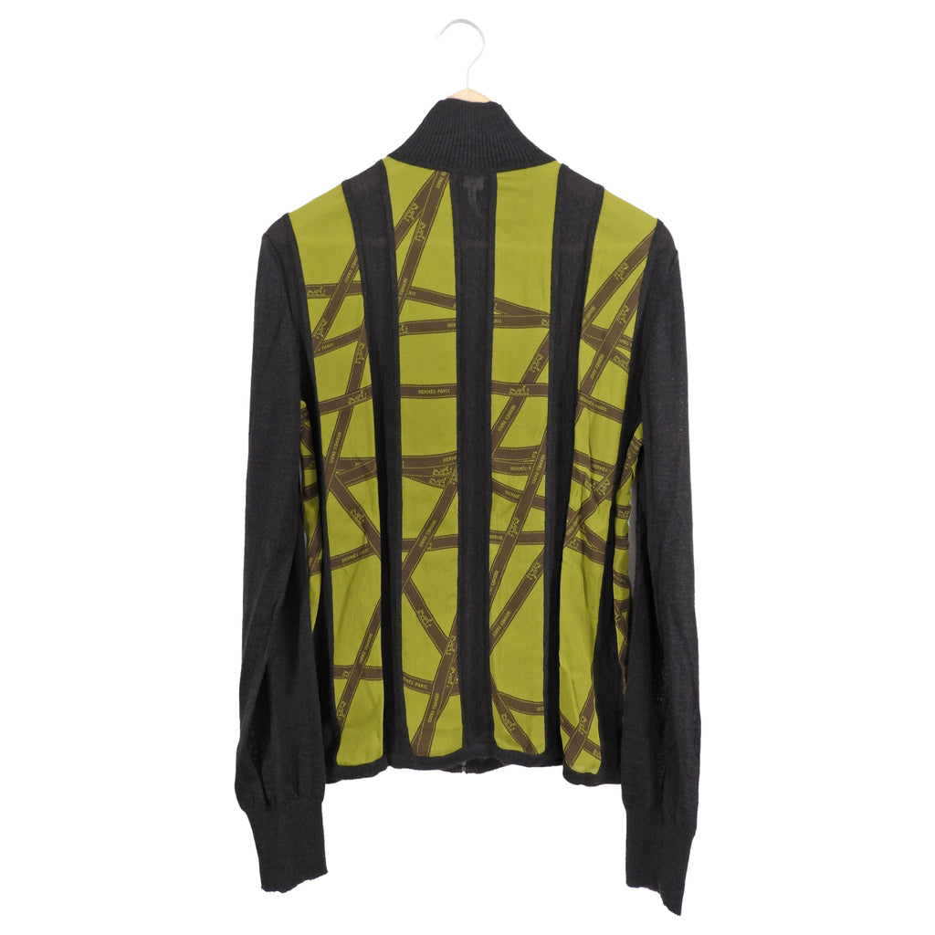 Hermes Dark Brown and Green Logo Zip igan - L
