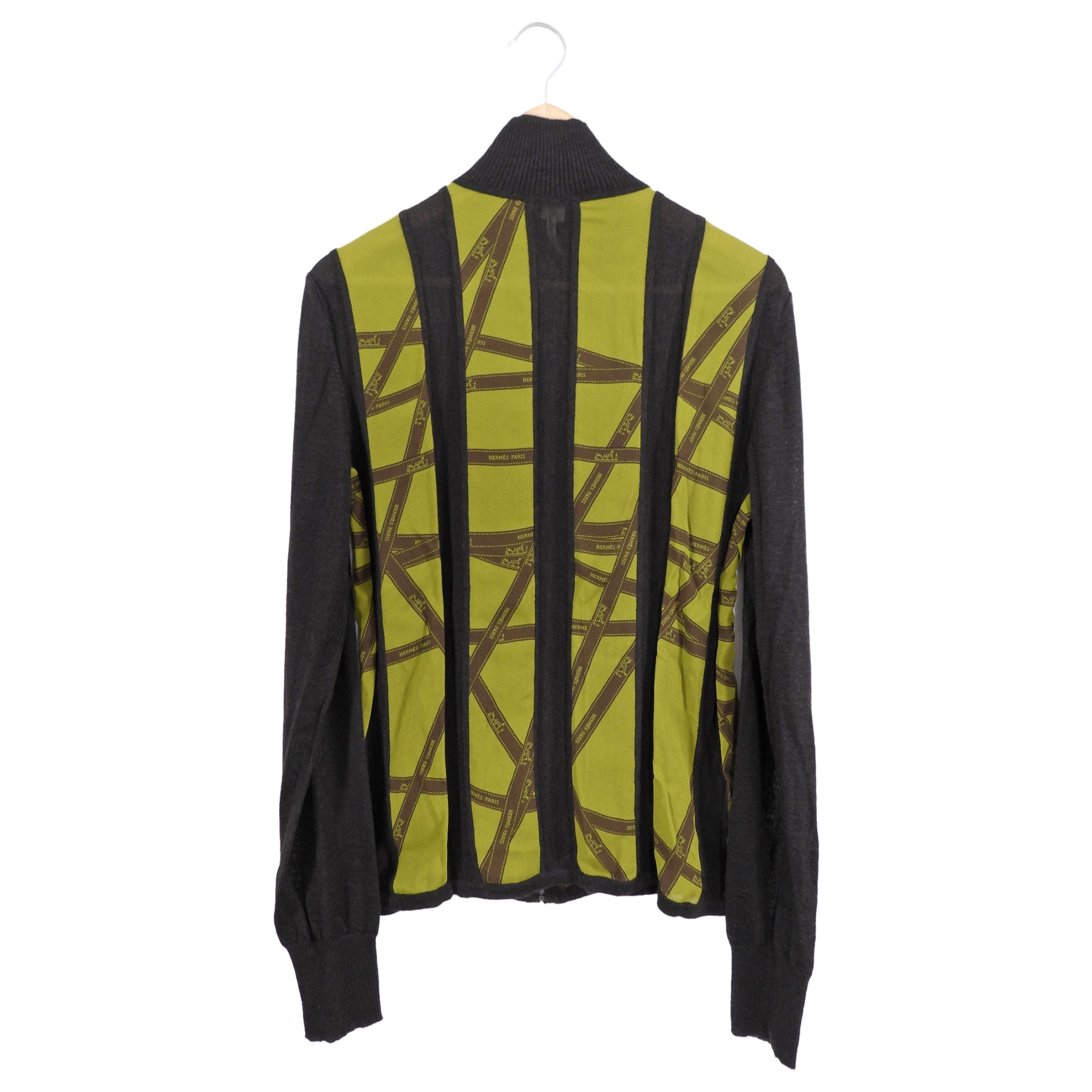 Hermes Dark Brown and Green Logo Zip igan - L