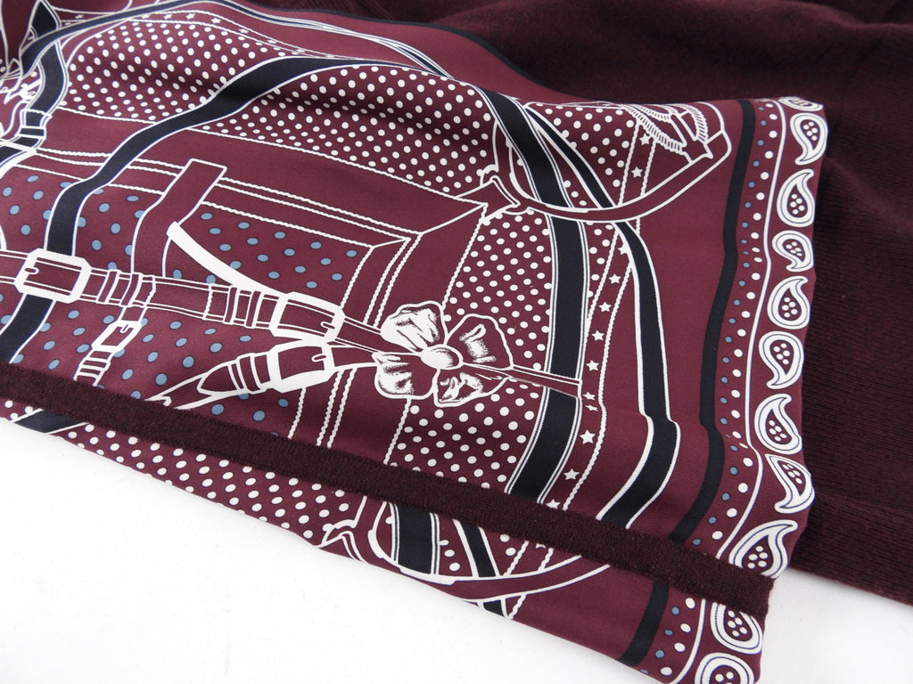 Hermes Burgundy Wool Short Sleeve Silk Inset Sweater - FR34 / FR36