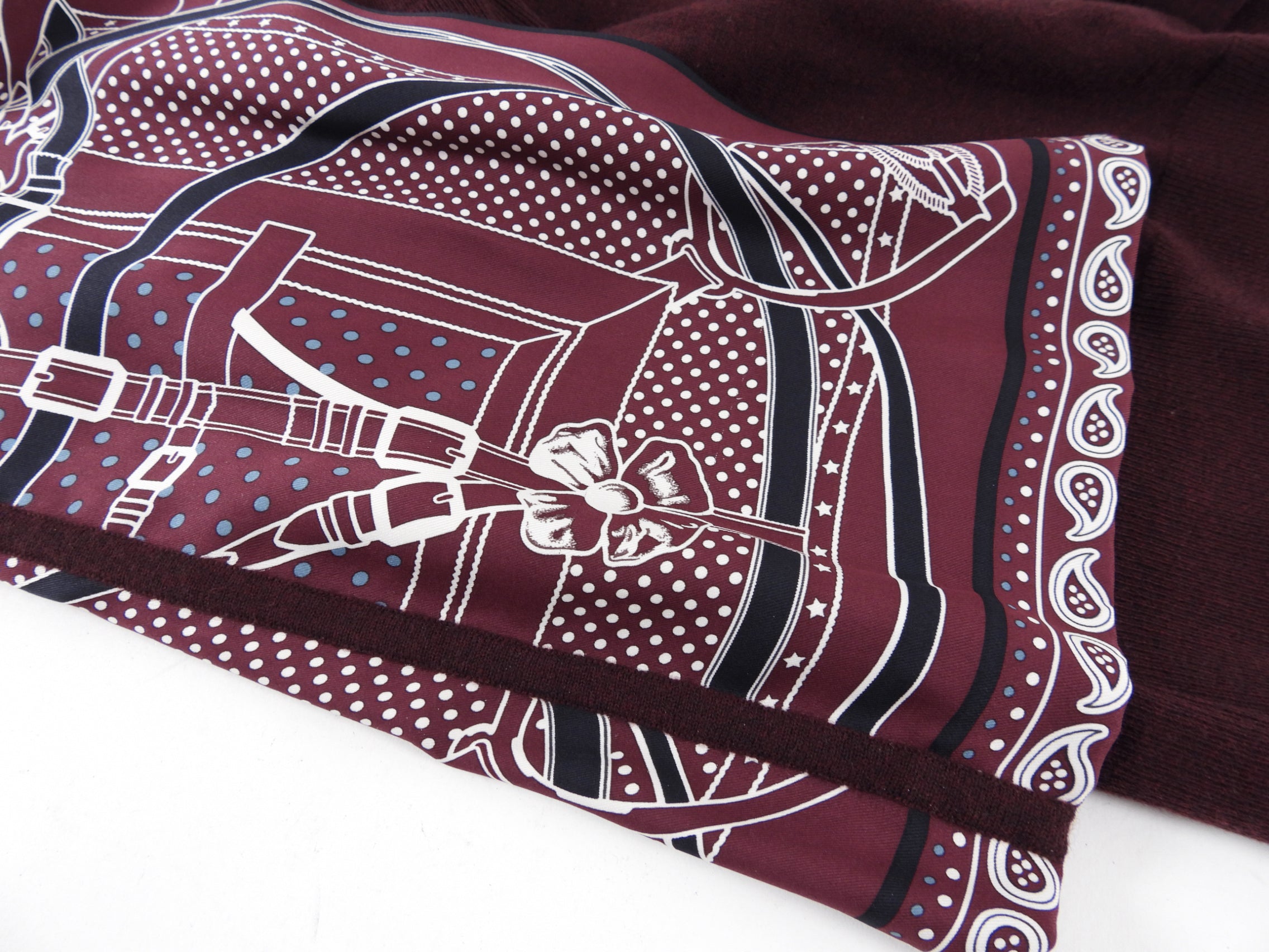 Hermes Burgundy Wool Short Sleeve Silk Inset Sweater - FR34 / FR36