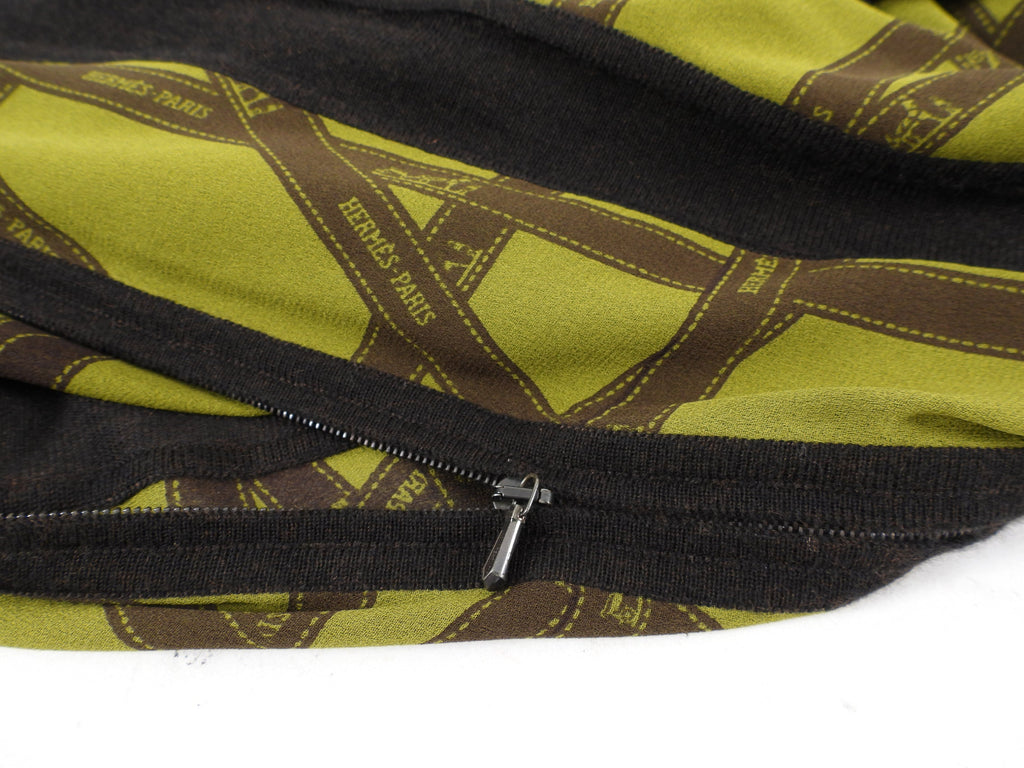 Hermes Dark Brown and Green Logo Zip igan - L