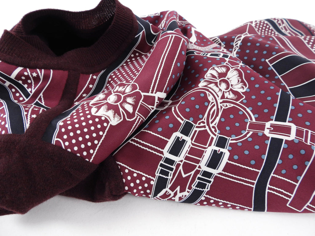 Hermes Burgundy Wool Short Sleeve Silk Inset Sweater - FR34 / FR36