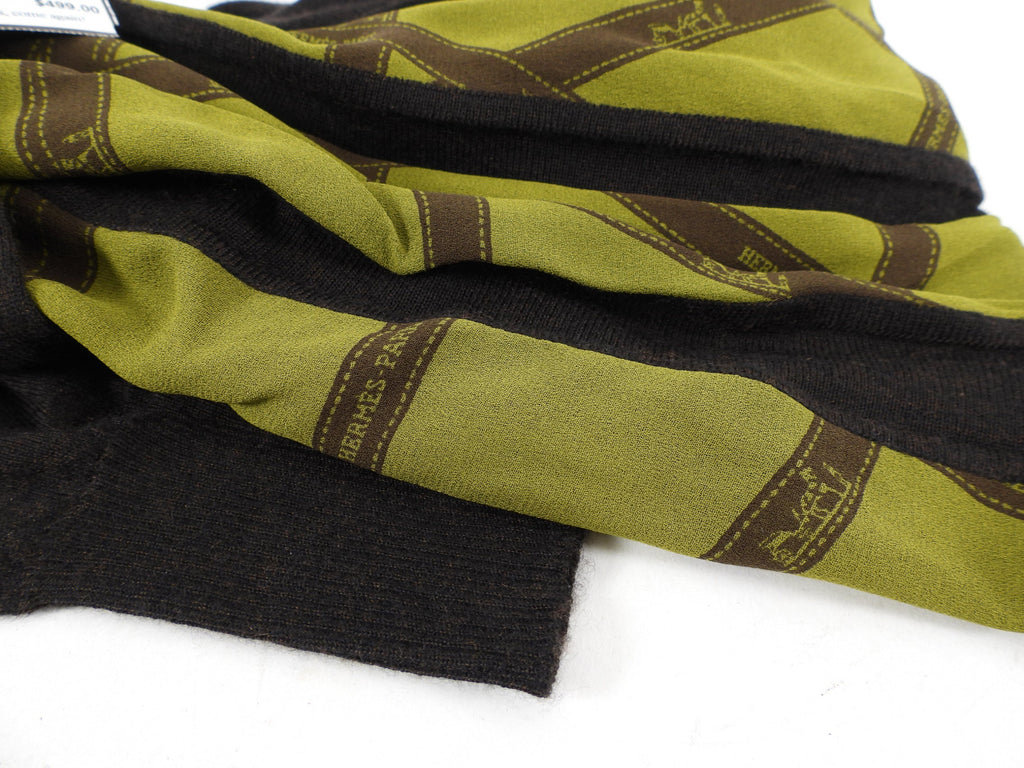 Hermes Dark Brown and Green Logo Zip igan - L