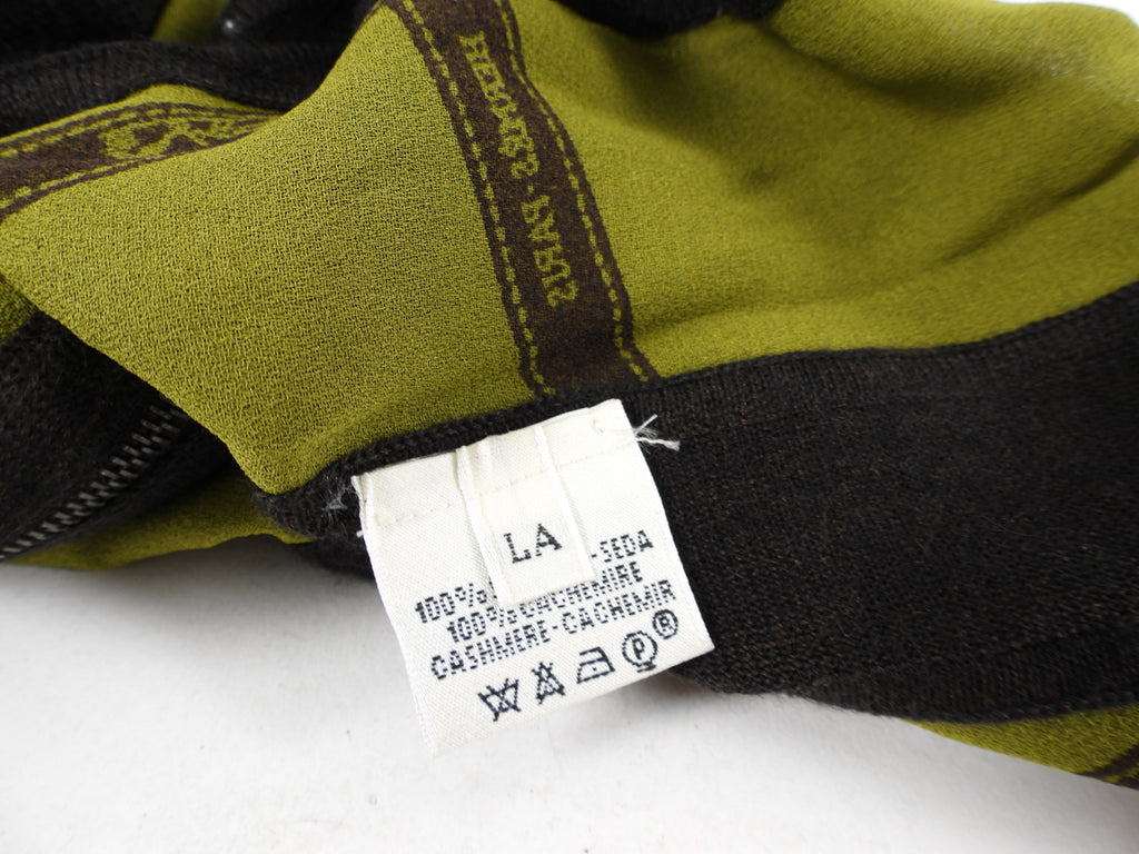 Hermes Dark Brown and Green Logo Zip igan - L