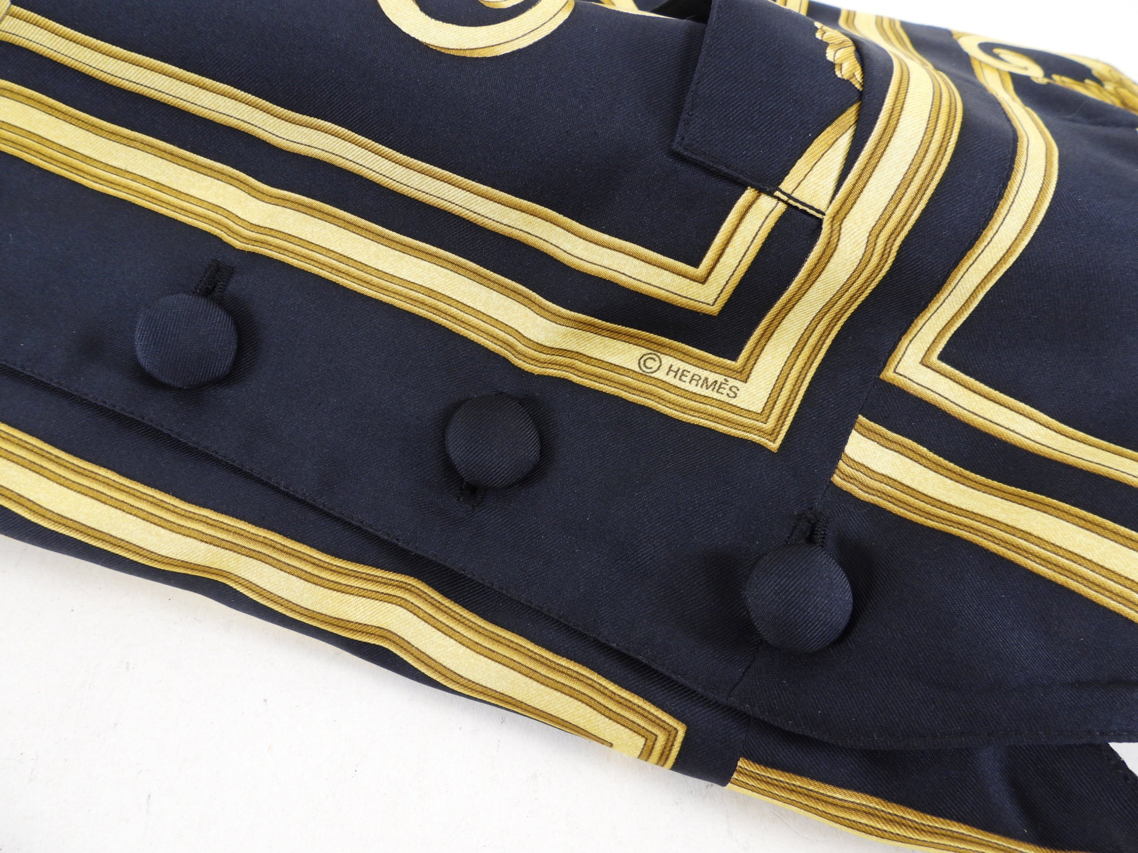 Hermes Black and Gold Vintage Les Tuileries Silk Scarf Print Vest