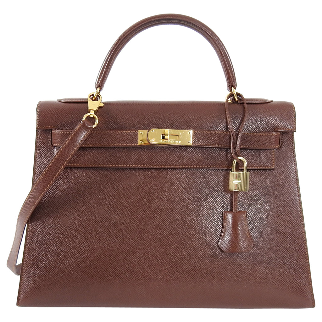 Hermes Vintage 1992 Marron Fonce Kelly 32 Sellier Courcheval Leather GHW