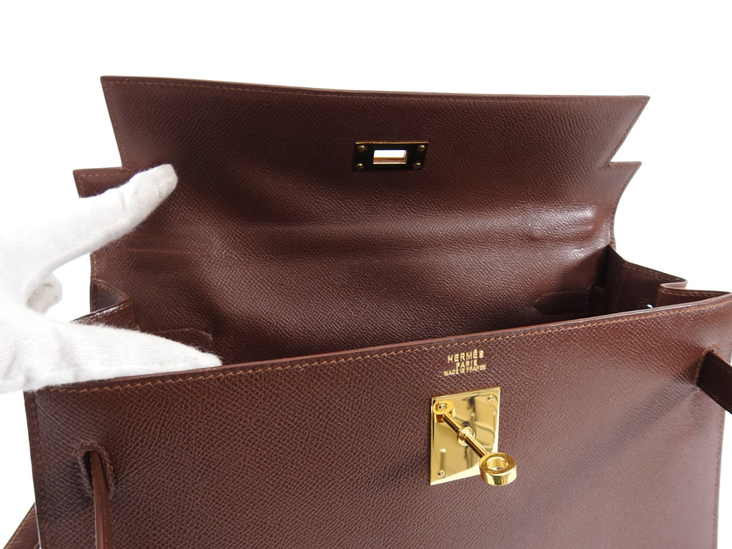 Hermes Vintage 1992 Marron Fonce Kelly 32 Sellier Courcheval Leather GHW