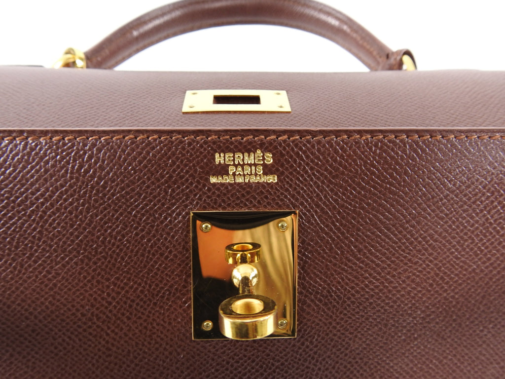 Hermes Vintage 1992 Marron Fonce Kelly 32 Sellier Courcheval Leather GHW
