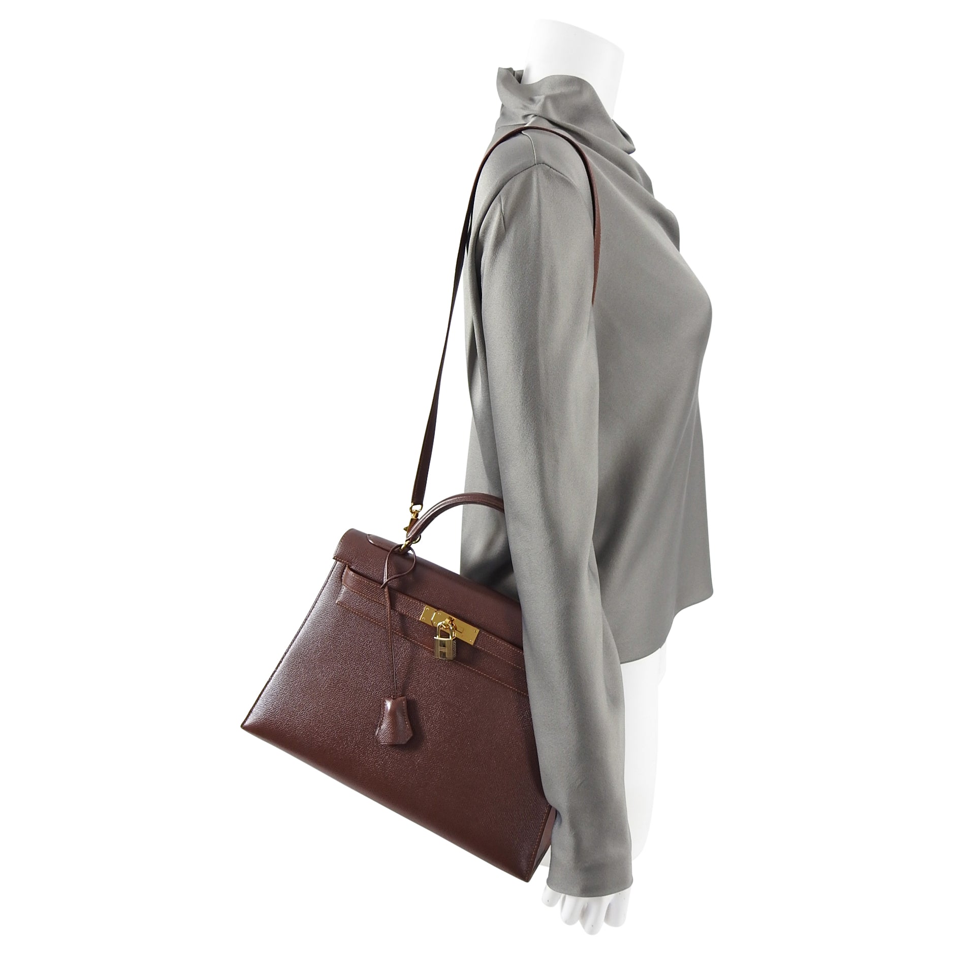 Hermes Vintage 1992 Marron Fonce Kelly 32 Sellier Courcheval Leather GHW