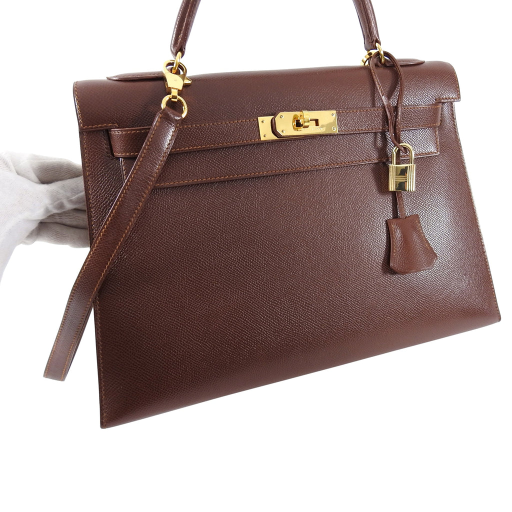 Hermes Vintage 1992 Marron Fonce Kelly 32 Sellier Courcheval Leather GHW
