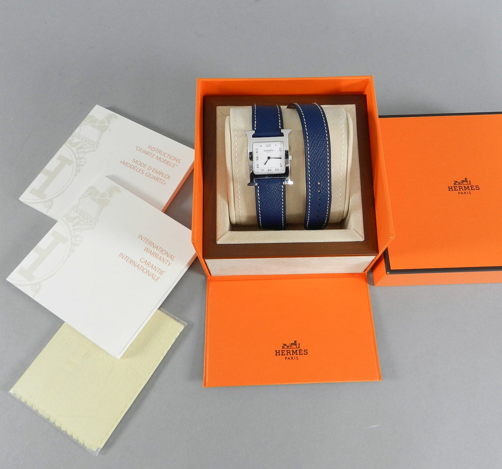 Hermes H Heure Double Tour HH1510 Medium Epsom Blue Watch
