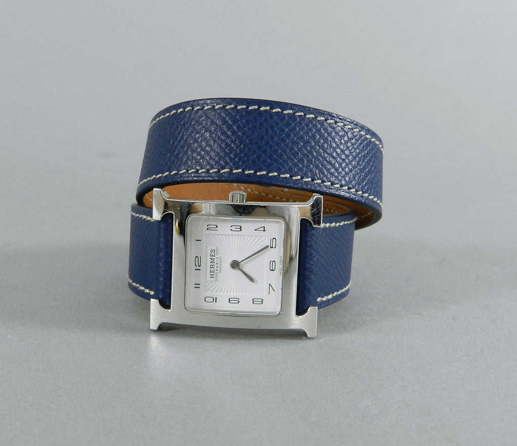 Hermes H Heure Double Tour HH1510 Medium Epsom Blue Watch