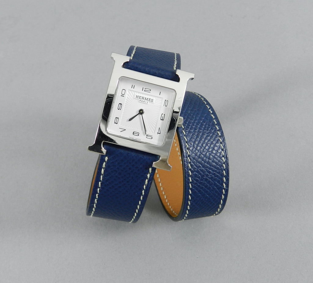 Hermes H Heure Double Tour HH1510 Medium Epsom Blue Watch