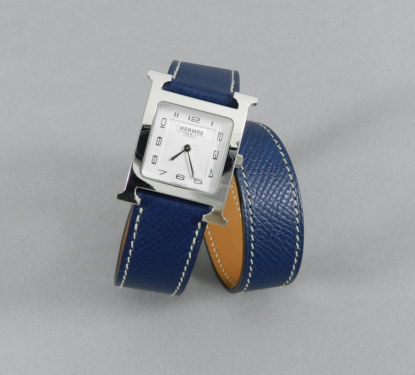 Hermes H Heure Double Tour HH1510 Medium Epsom Blue Watch