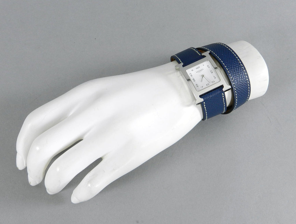 Hermes H Heure Double Tour HH1510 Medium Epsom Blue Watch