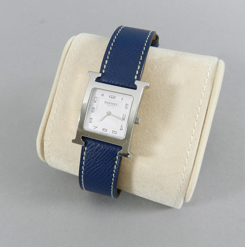 Hermes H Heure Double Tour HH1510 Medium Epsom Blue Watch