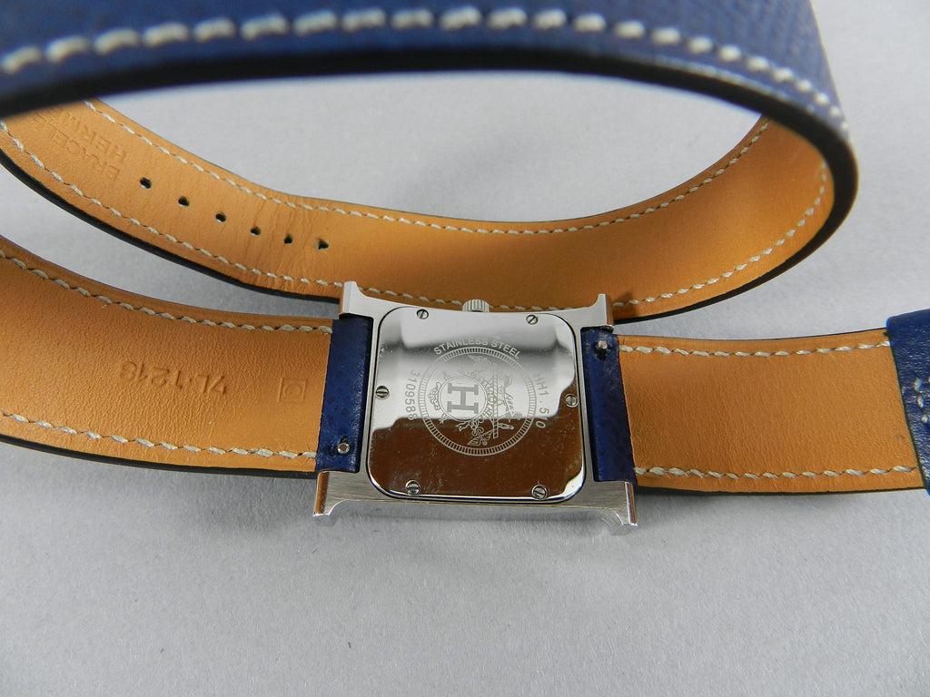 Hermes H Heure Double Tour HH1510 Medium Epsom Blue Watch