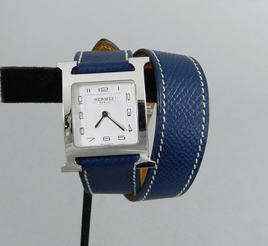 Hermes H Heure Double Tour HH1510 Medium Epsom Blue Watch