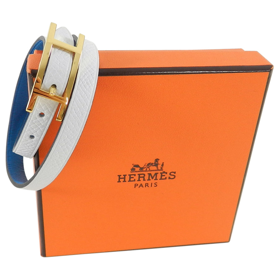 Hermes Behapi Double Tour Bracelet in Bleu Brighton and Blanc
