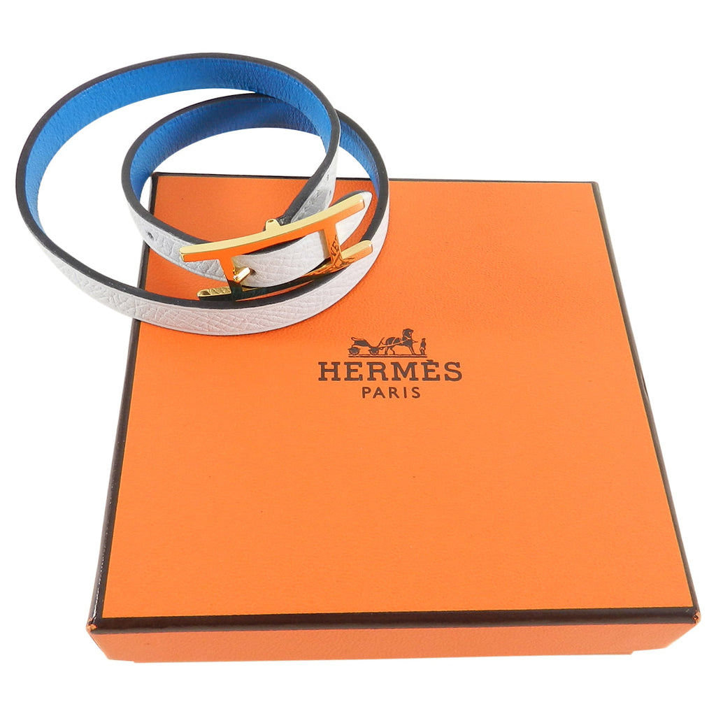 Hermes Behapi Double Tour Bracelet in Bleu Brighton and Blanc
