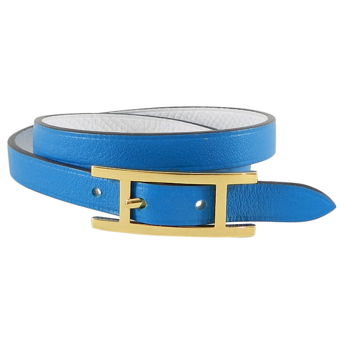 Hermes Behapi Double Tour Bracelet in Bleu Brighton and Blanc