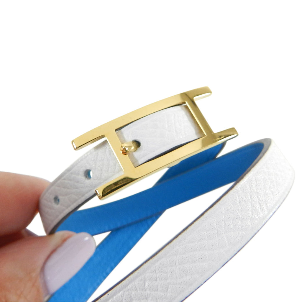 Hermes Behapi Double Tour Bracelet in Bleu Brighton and Blanc