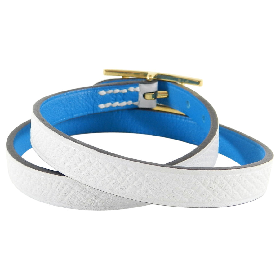 Hermes Behapi Double Tour Bracelet in Bleu Brighton and Blanc