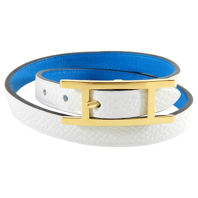 Hermes Behapi Double Tour Bracelet in Bleu Brighton and Blanc