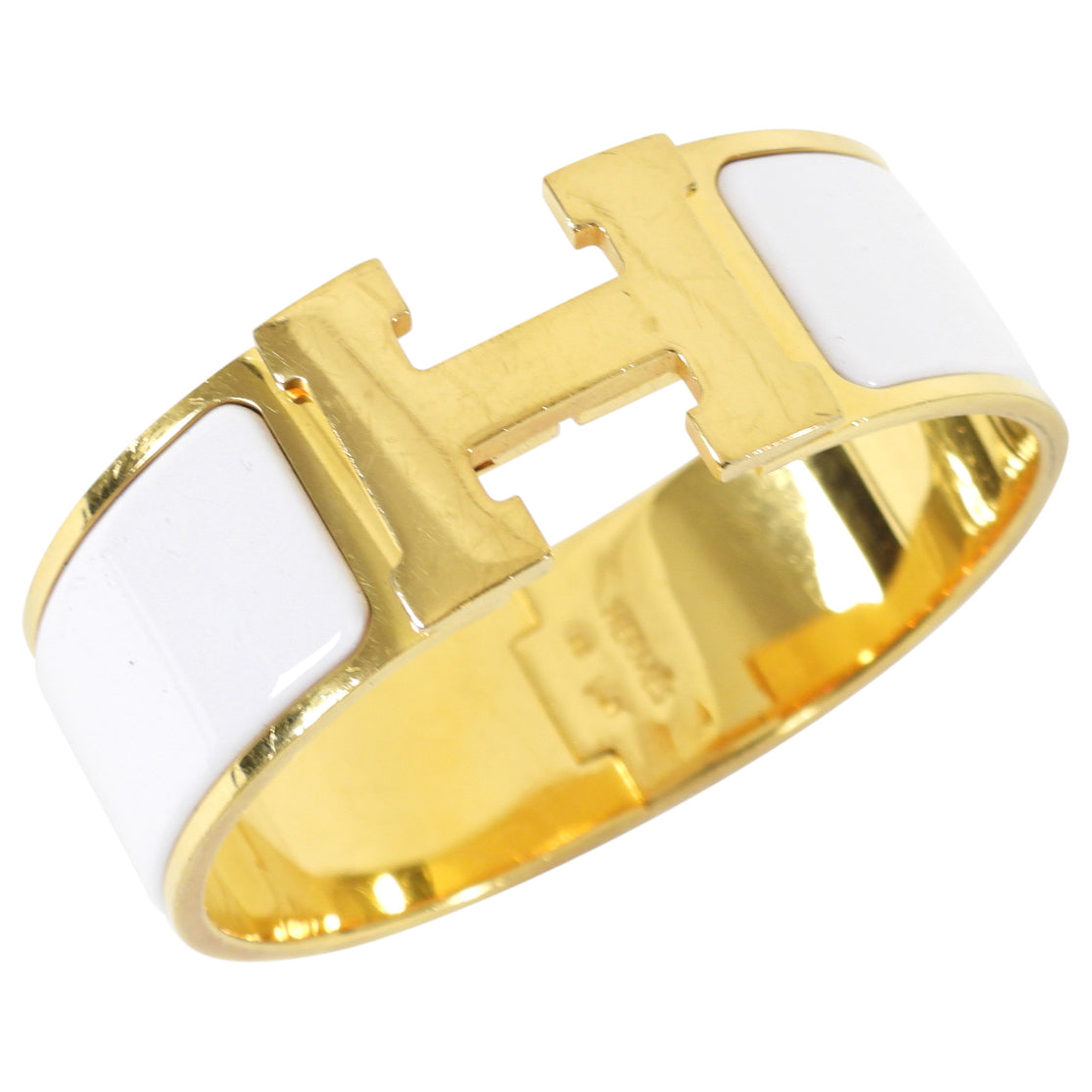 Hermes Clic Clac H White and Gold GM Wide Bracelet