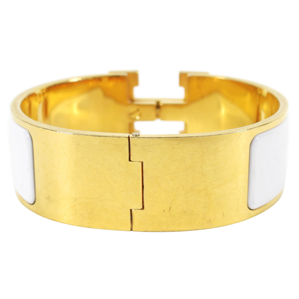Hermes Clic Clac H White and Gold GM Wide Bracelet