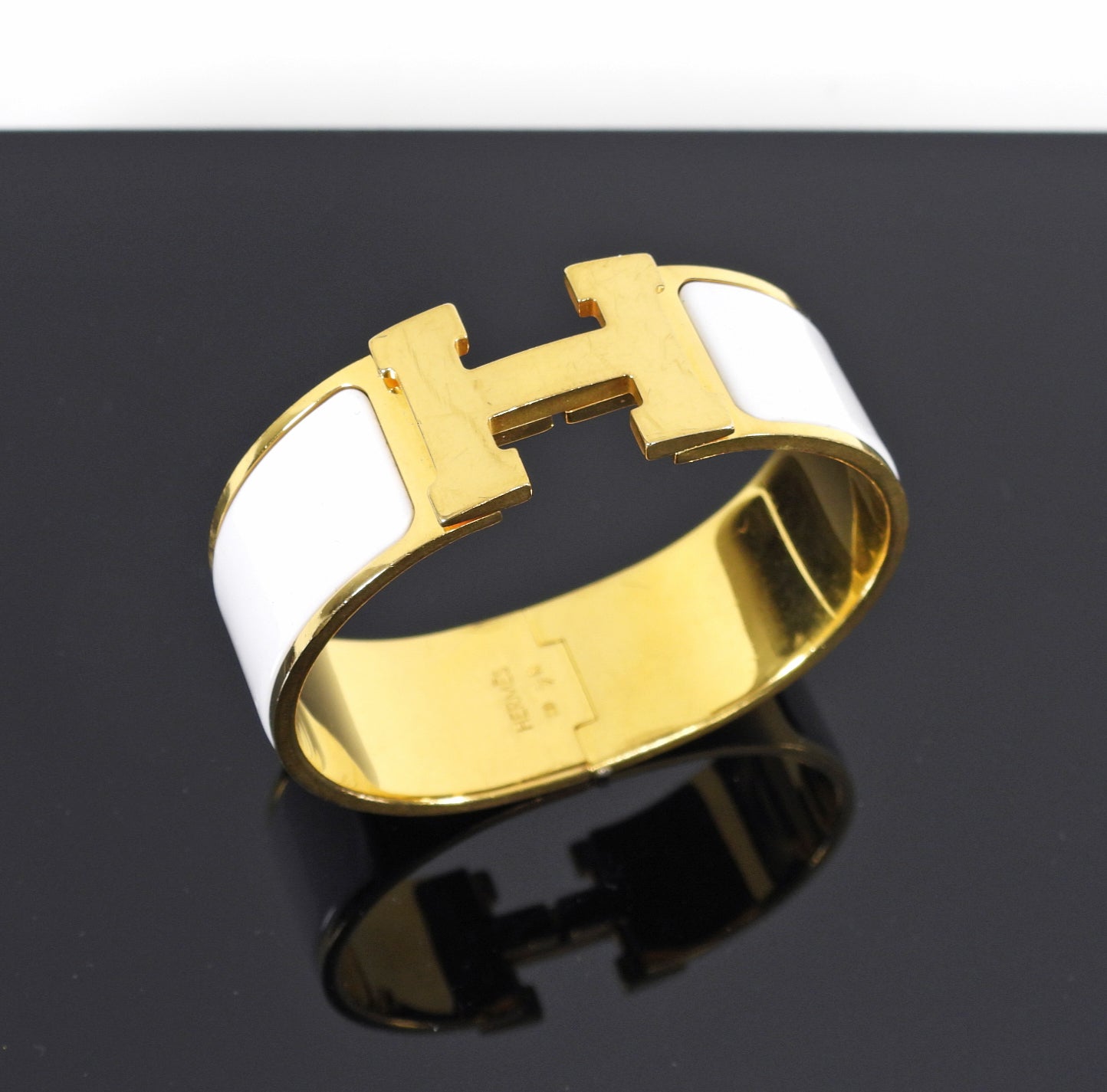 Hermes Clic Clac H White and Gold GM Wide Bracelet