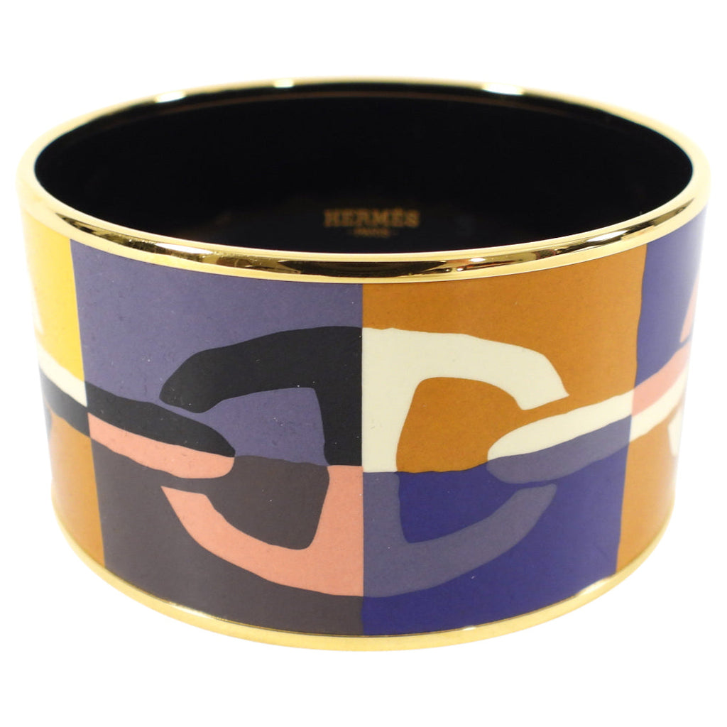 Hermes Extra Wide Printed Yellow Purple Chaine D’Ancre Bangle