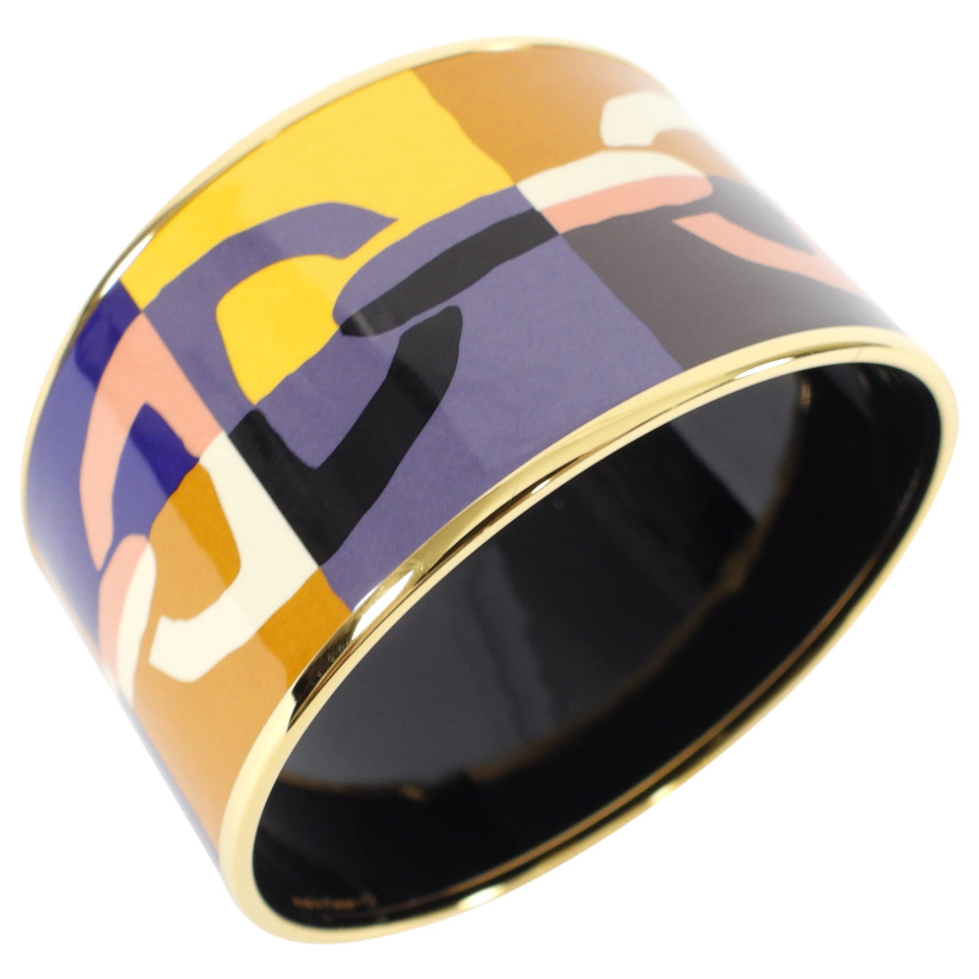 Hermes Extra Wide Printed Yellow Purple Chaine D’Ancre Bangle