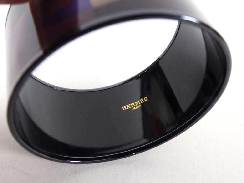 Hermes Extra Wide Printed Black Chaine D’Ancre Bangle Bracelet