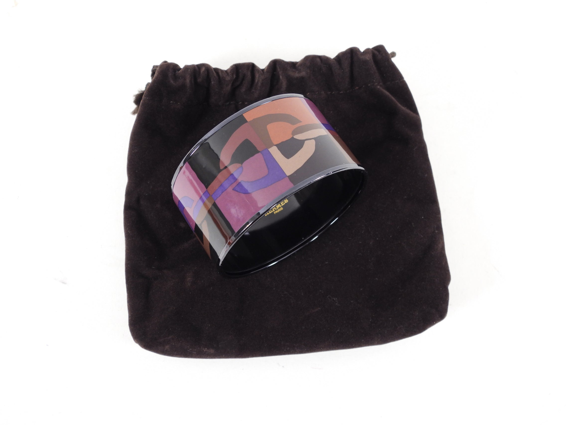 Hermes Extra Wide Printed Black Chaine D’Ancre Bangle Bracelet