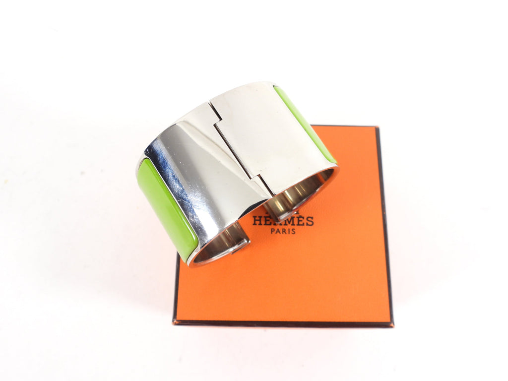 Hermes Clic H XL Enamel Bracelet - Green and Ivory