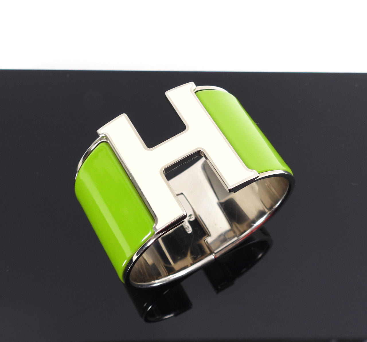 Hermes Clic H XL Enamel Bracelet - Green and Ivory