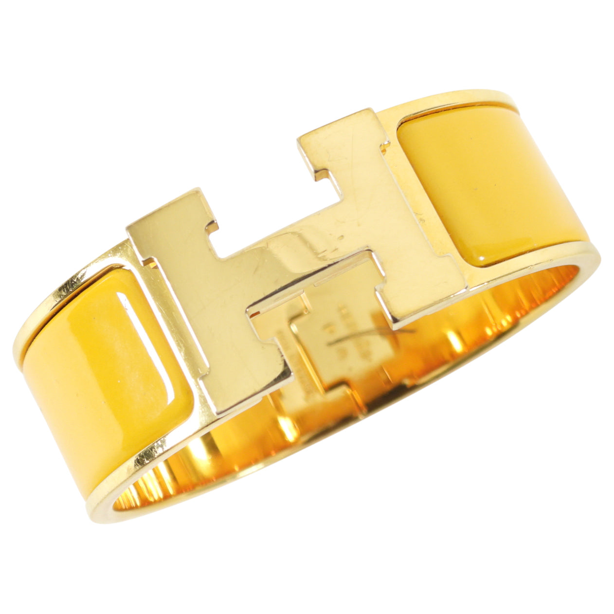 Hermes Mustard Yellow and Gold Clic H Wide Bracelet