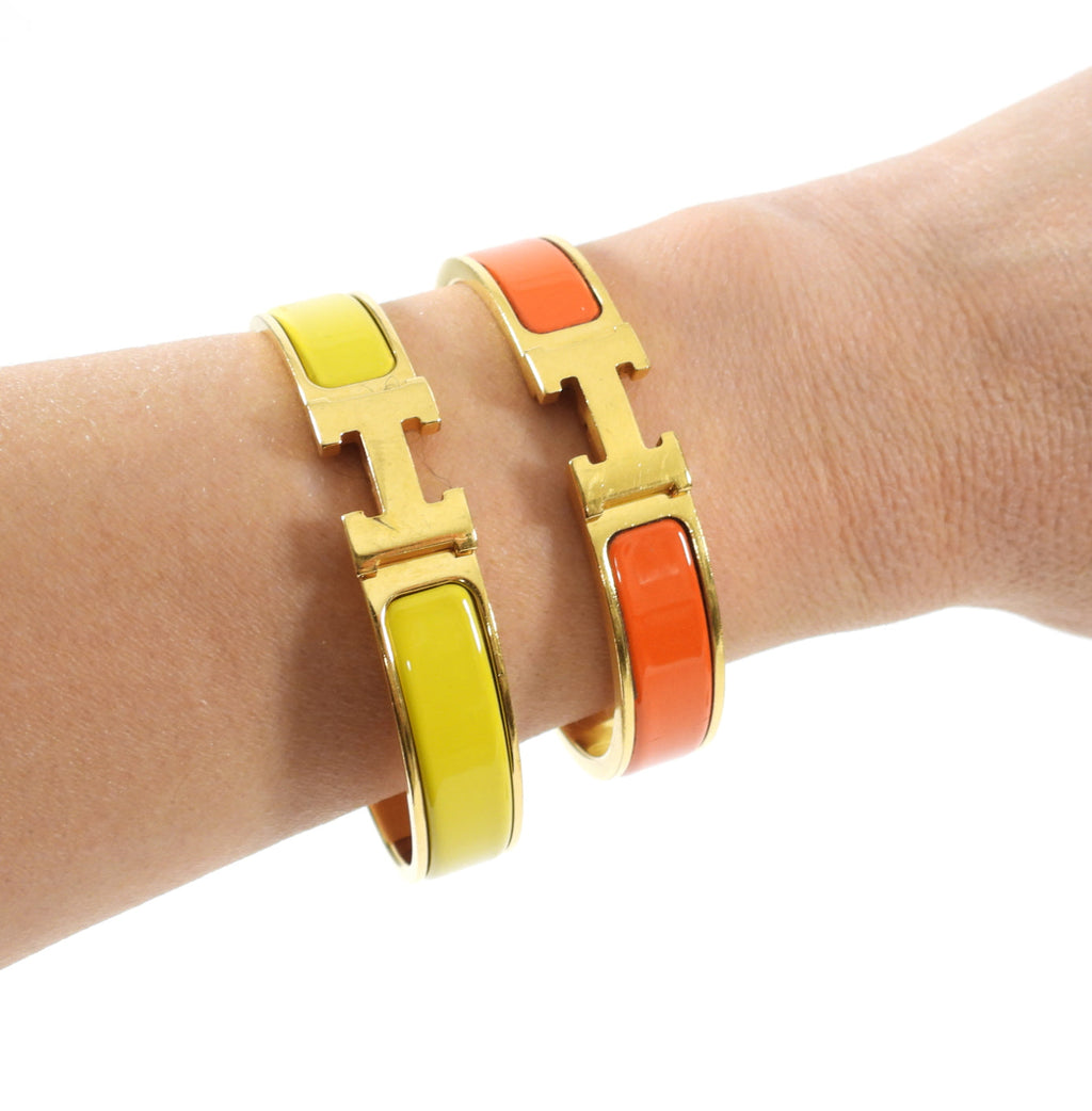 Hermes Clic H Narrow Gold and Orange Bangle Bracelet - PM