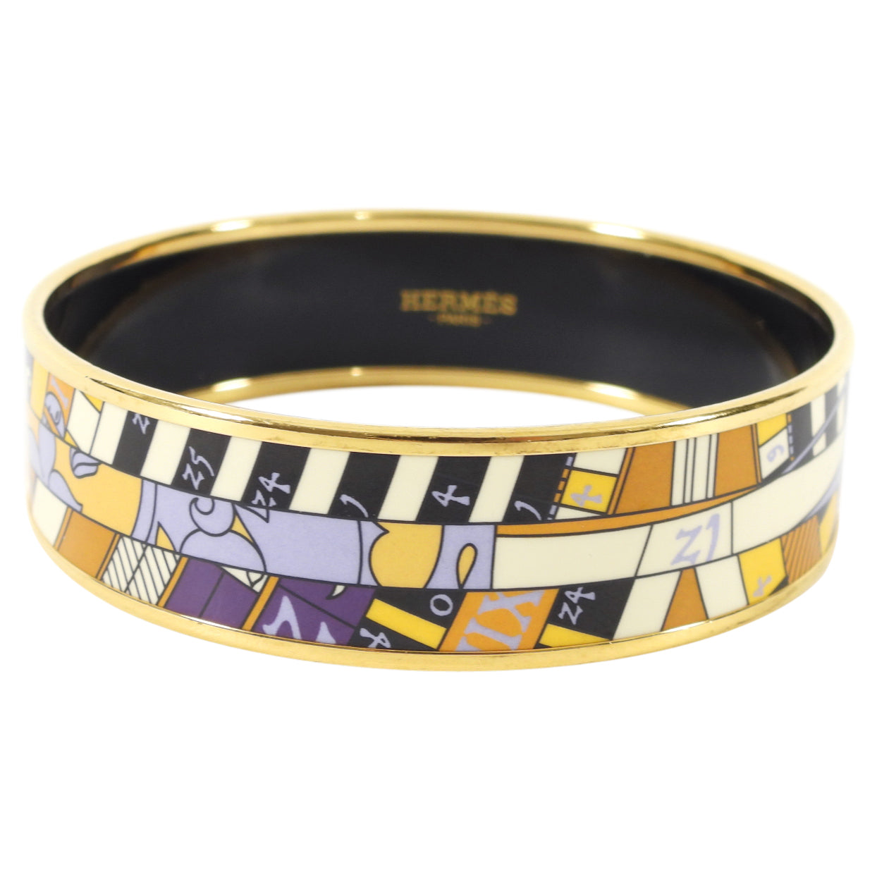 Hermes Printed Enamel Bangle Bracelet Purple Yellow