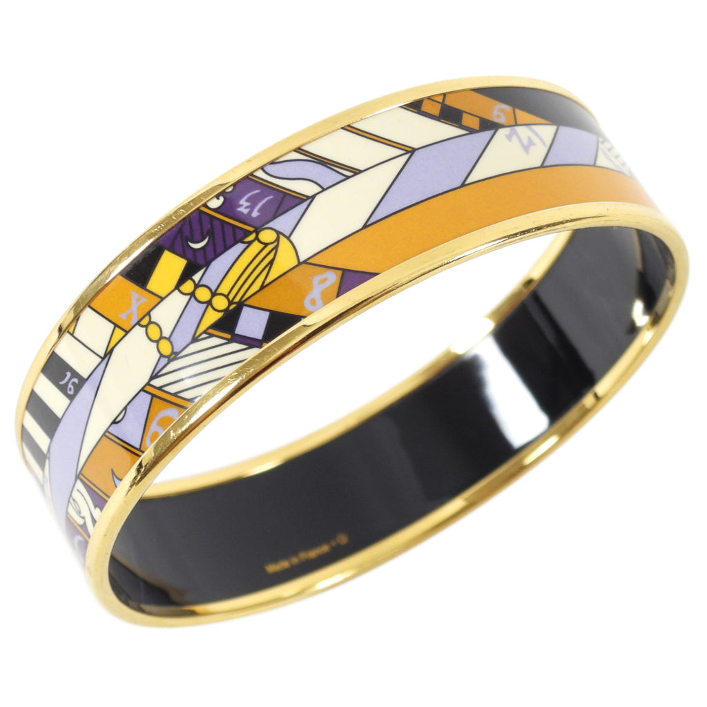 Hermes Printed Enamel Bangle Bracelet Purple Yellow