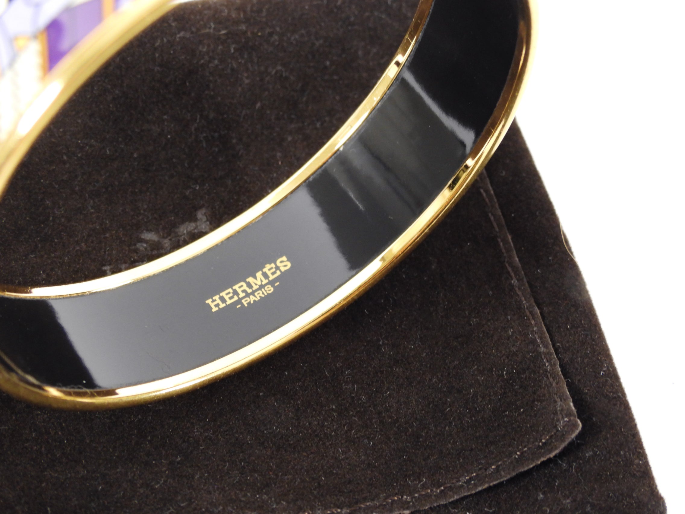 Hermes Printed Enamel Bangle Bracelet Purple Yellow