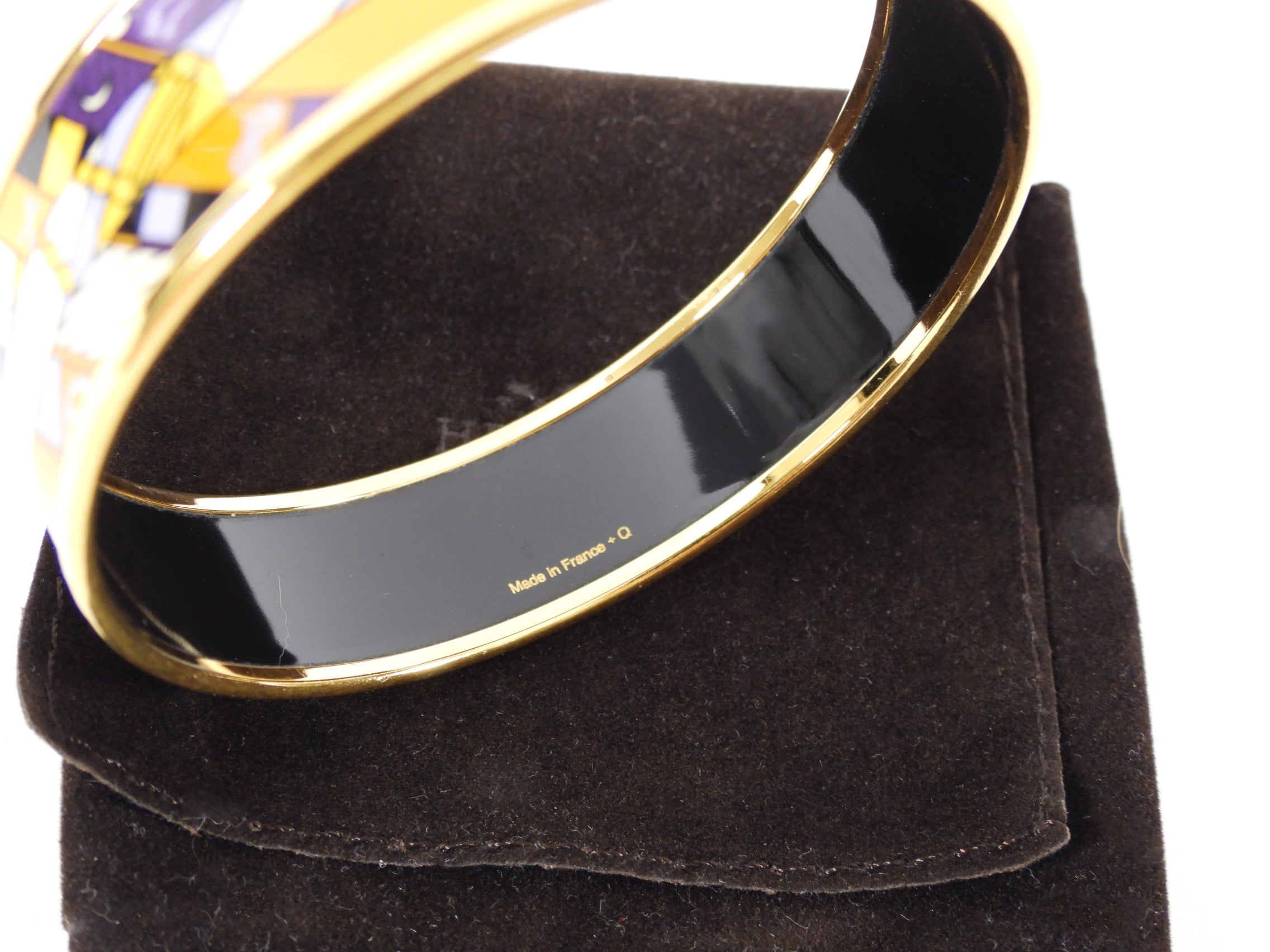 Hermes Printed Enamel Bangle Bracelet Purple Yellow