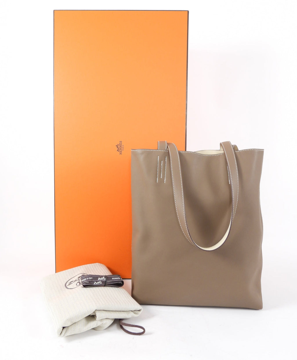 Hermes Taupe Craie Neo Double Sens 35 Swift Leather Reversible Tote Bag