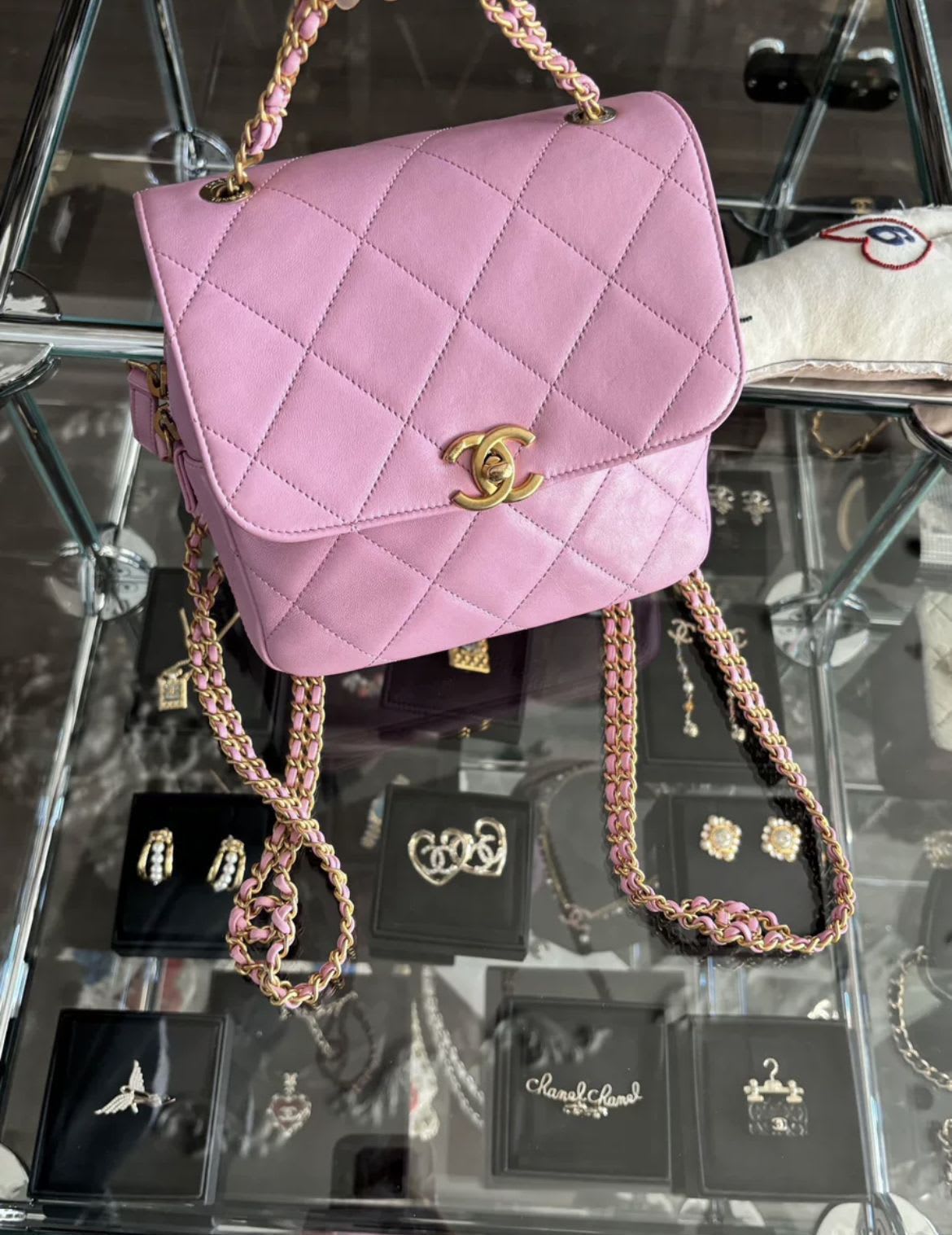 Chanel 23 pink backpack gold hardware
