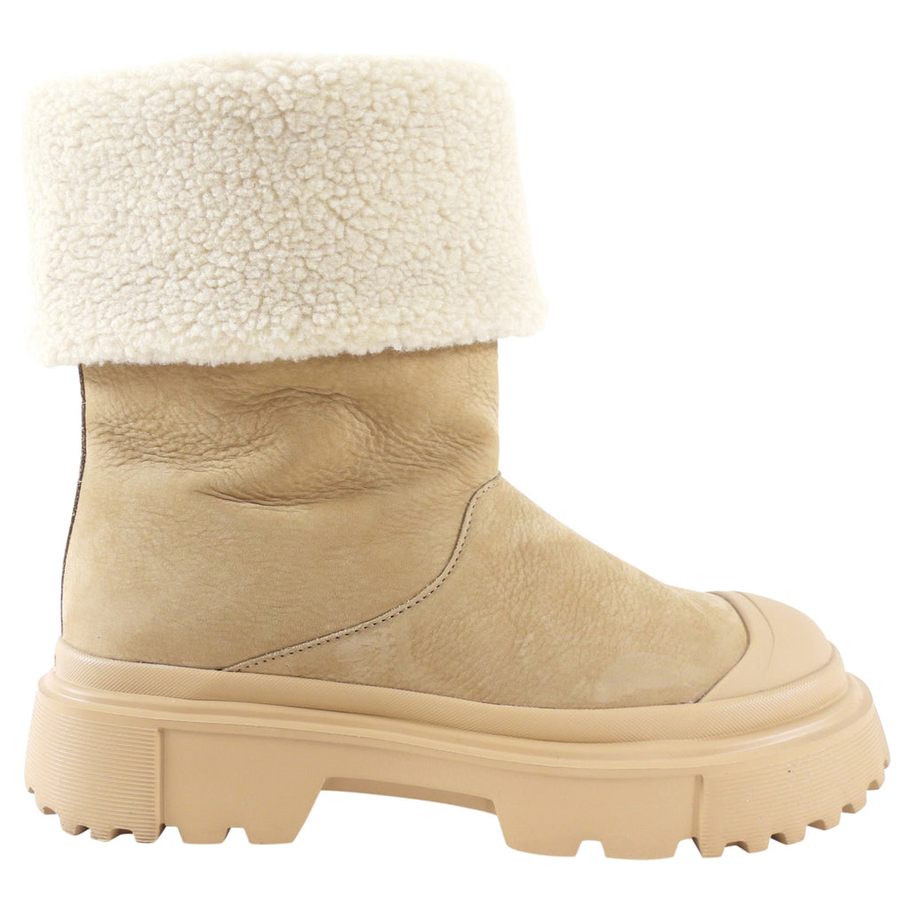 Hogan Beige Faux Shearling Suede Ankle Boots - 37 / 7