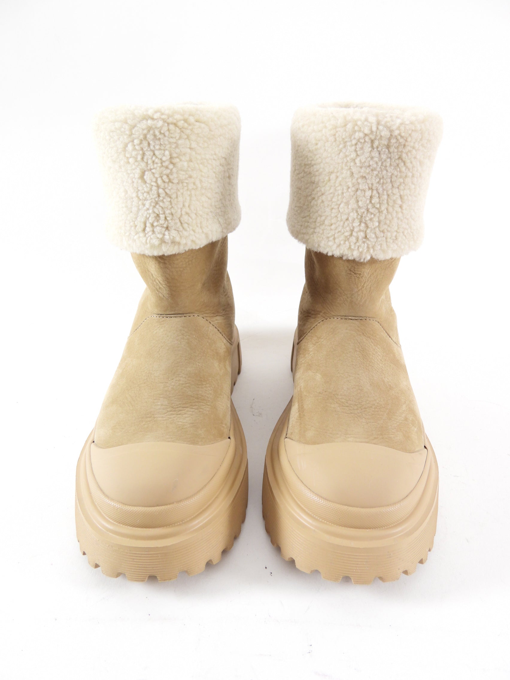 Hogan Beige Faux Shearling Suede Ankle Boots - 37 / 7